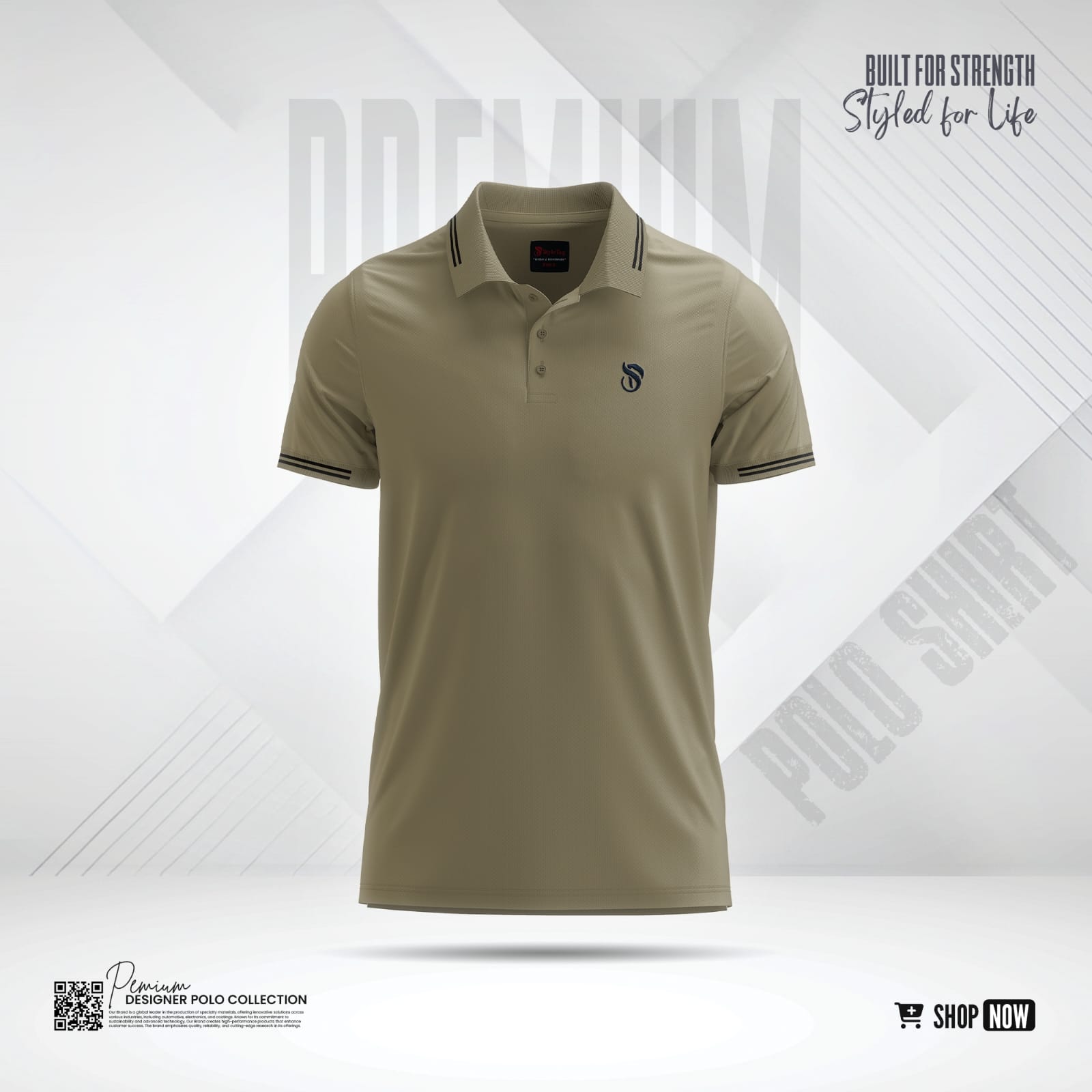 Pique Melange Fabric Polo Biscuit Color