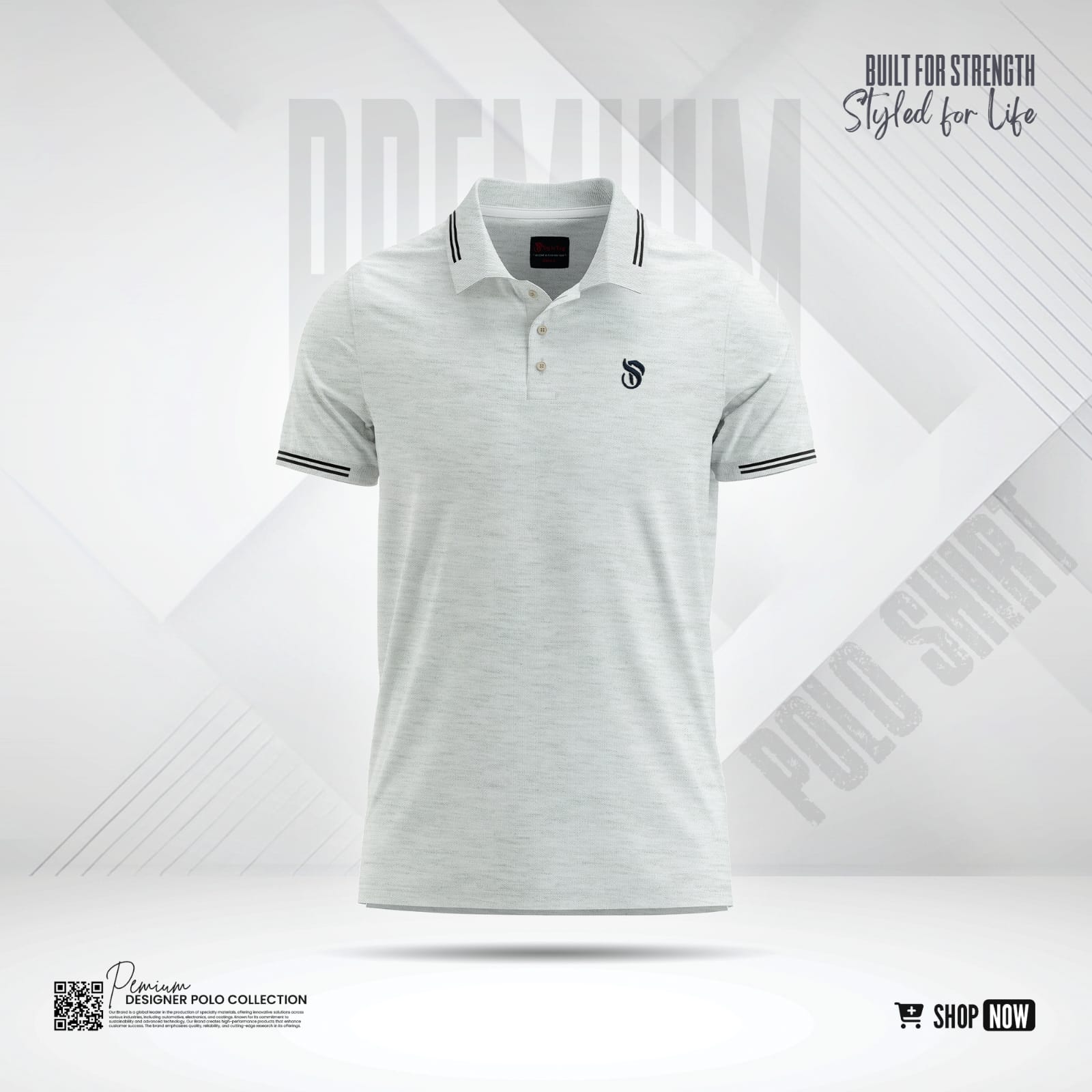 Pique Melange Fabric Polo Off-white Color